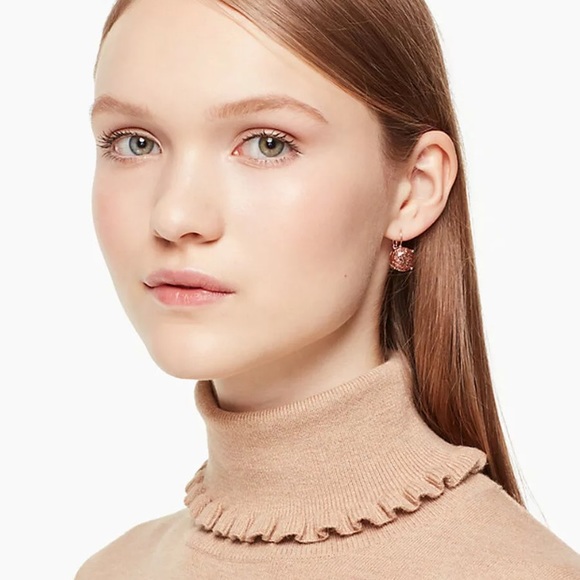 NWT Kate Spade Rose Gold Glitter Round Leverbacks - Picture 6 of 8